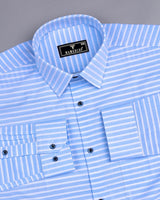 Baby Blue With White Weft Stripe Dobby Cotton Shirt