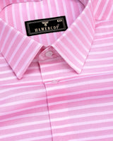 Baby Pink With White Weft Stripe Dobby Cotton Shirt