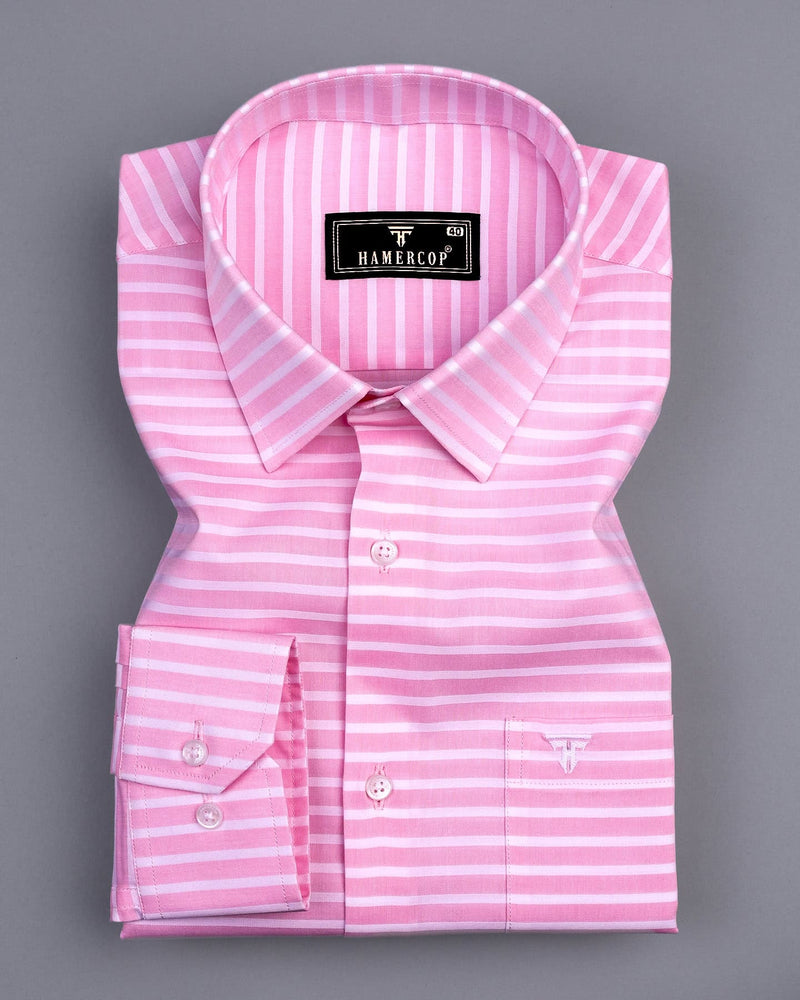 Baby Pink With White Weft Stripe Dobby Cotton Shirt