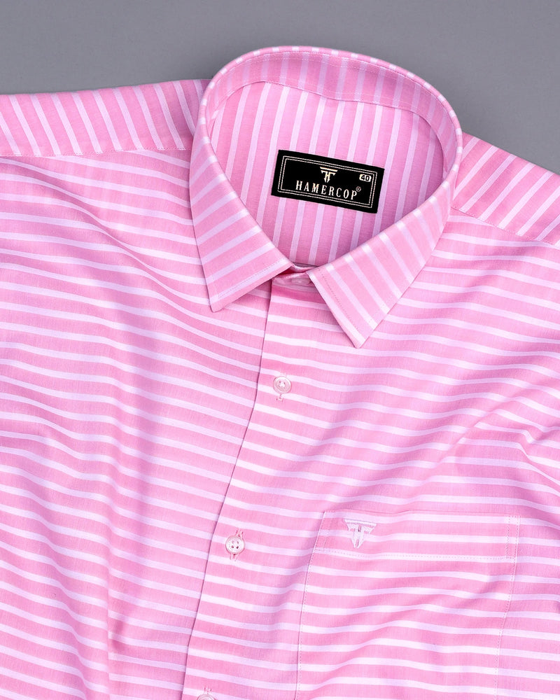 Baby Pink With White Weft Stripe Dobby Cotton Shirt