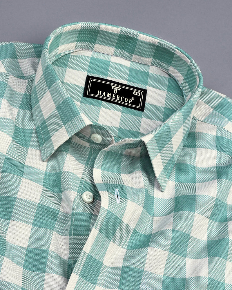 Frog Green With White Check Dobby Cotton Shirt