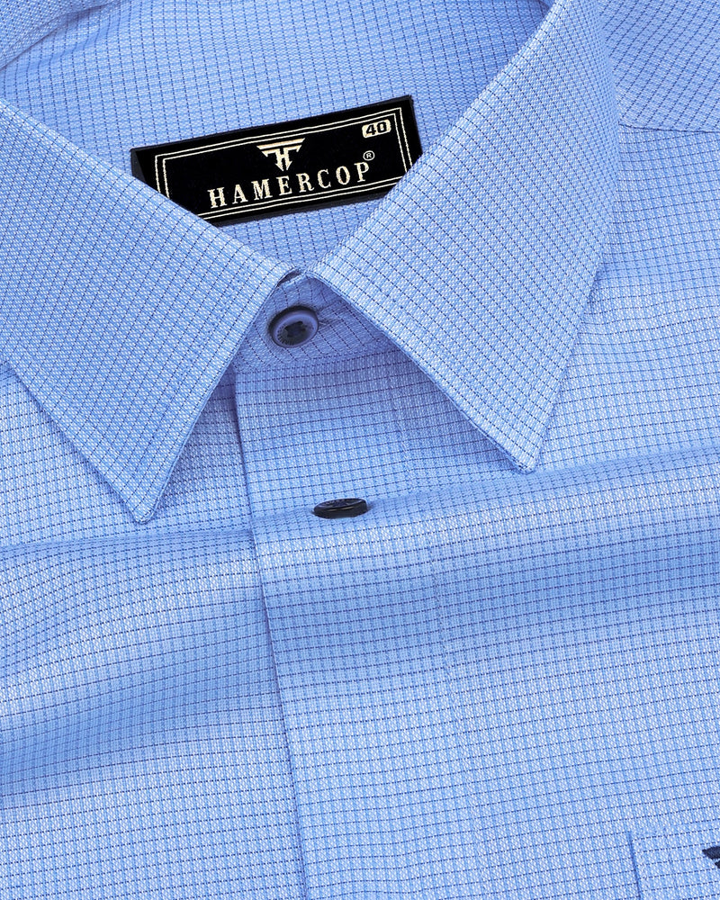 SkyBlue Graph Check Premium Cotton Formal Shirt