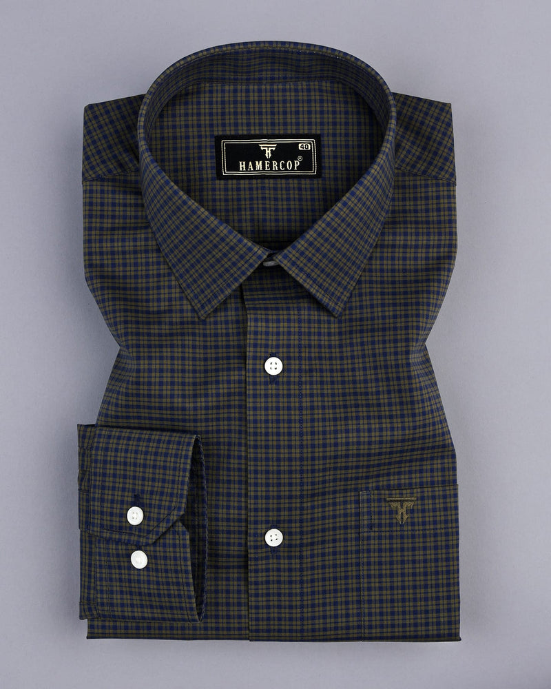 Daho Blue With Green Check Formal Cotton Shirt