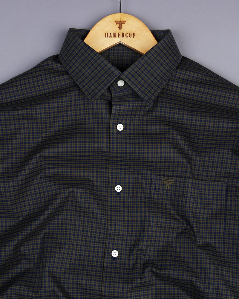 Daho Blue With Green Check Formal Cotton Shirt