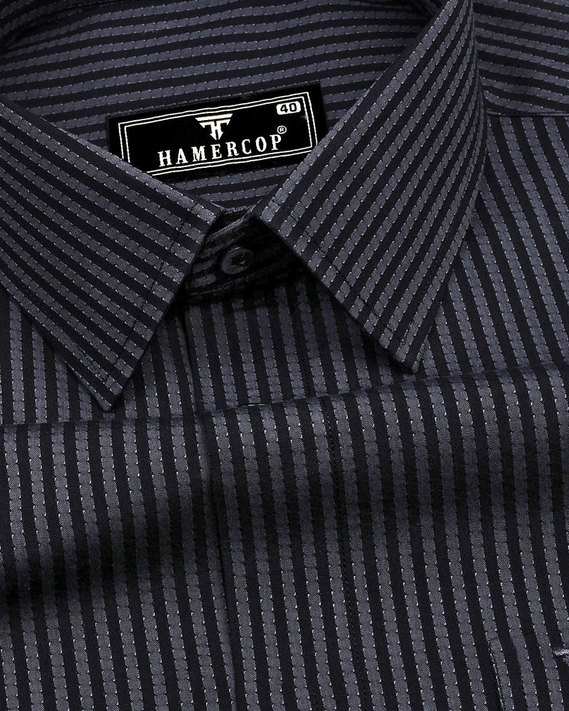 Estonia Gray With Black Dobby Stripe Cotton Shirt