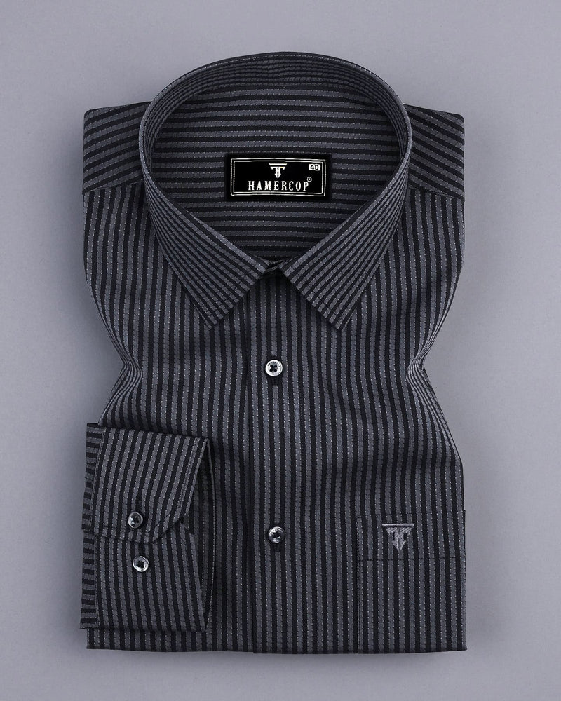 Estonia Gray With Black Dobby Stripe Cotton Shirt