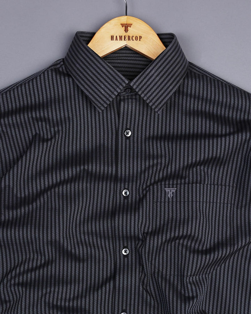 Estonia Gray With Black Dobby Stripe Cotton Shirt