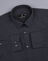 Estonia Gray With Black Dobby Stripe Cotton Shirt