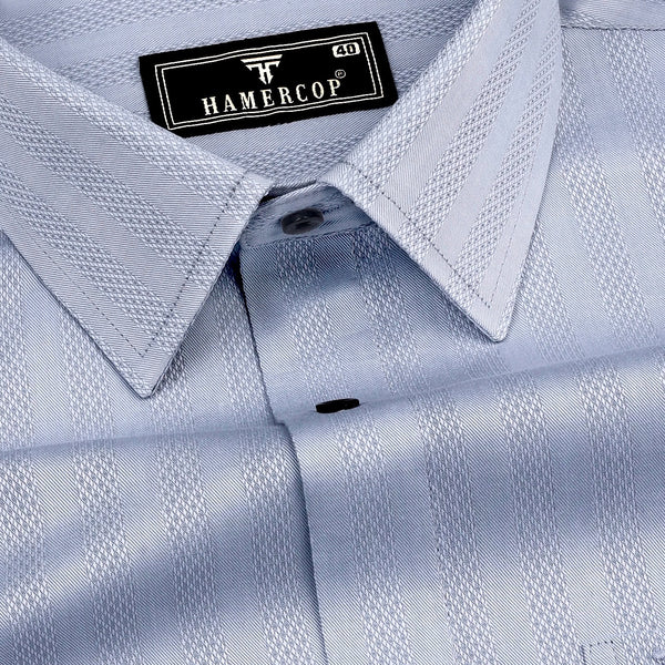 dobby dress shirt Tumen Gray Twill Stripe Dobby Cotton Shirt – Hamercop