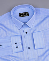 Tumen Blue Twill Stripe Dobby Cotton Shirt