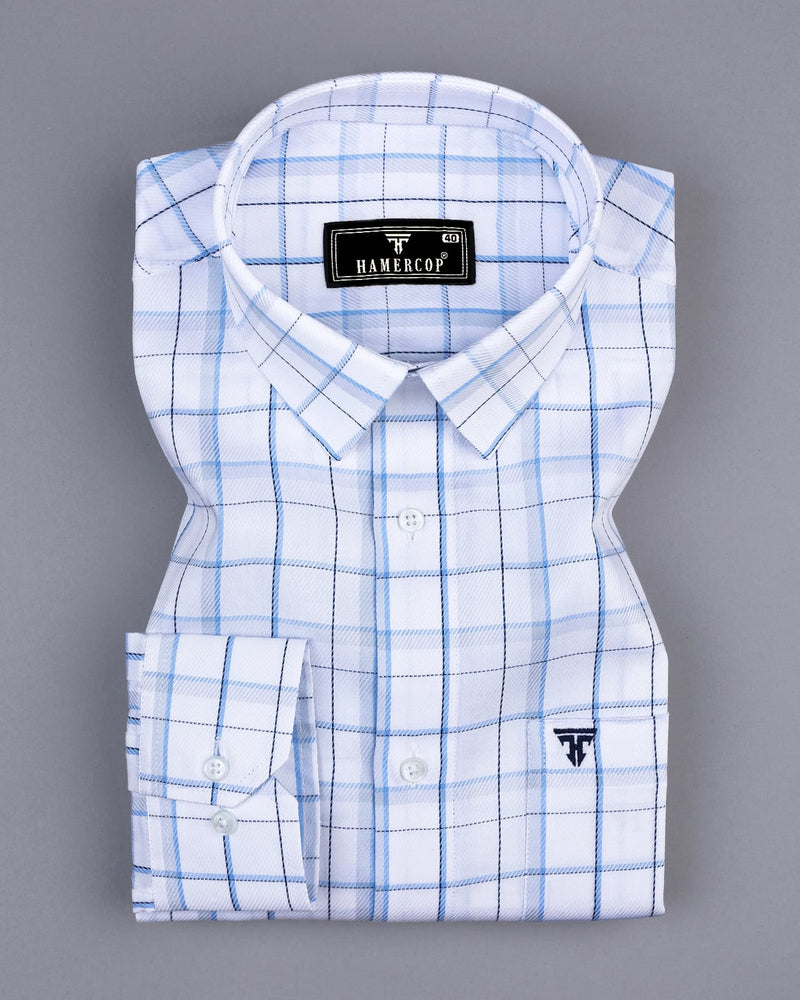 Stork Blue With White Check Premium Giza Cotton Shirt