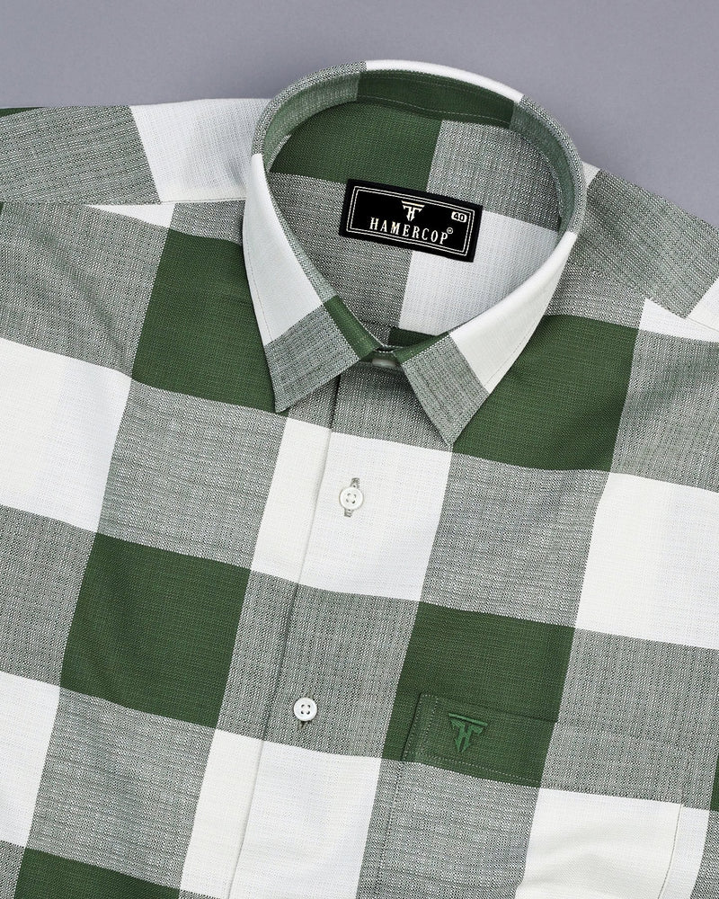 Dorval Green With Cream Check Dobby Cotton Shirt