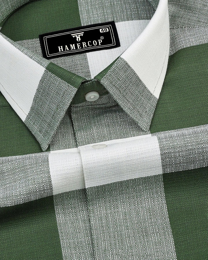 Dorval Green With Cream Check Dobby Cotton Shirt