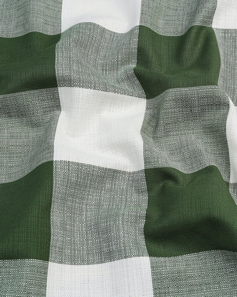 Dorval Green With Cream Check Dobby Cotton Shirt