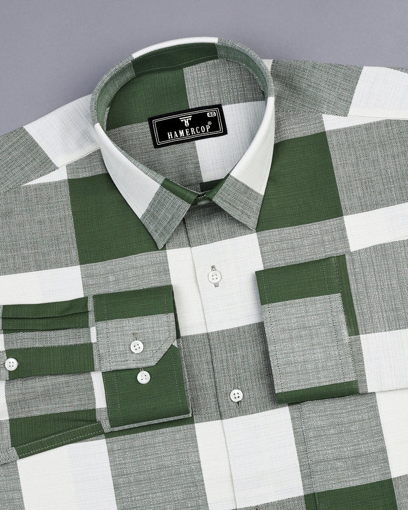 Dorval Green With Cream Check Dobby Cotton Shirt