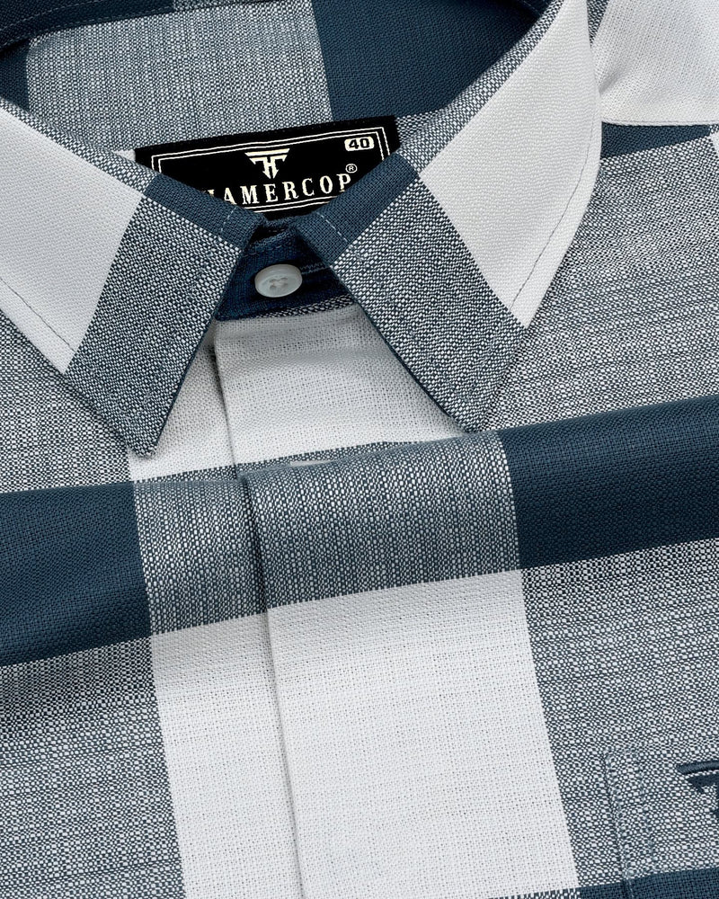 Dorval Blue With Cream Check Dobby Cotton Shirt