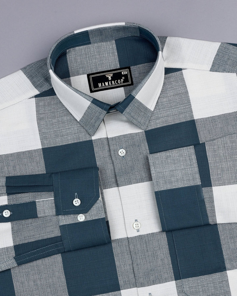 Dorval Blue With Cream Check Dobby Cotton Shirt