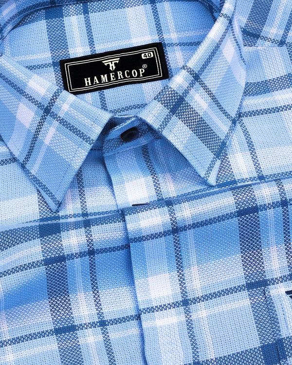 Marco Blue With White Check Dobby Cotton Shirt
