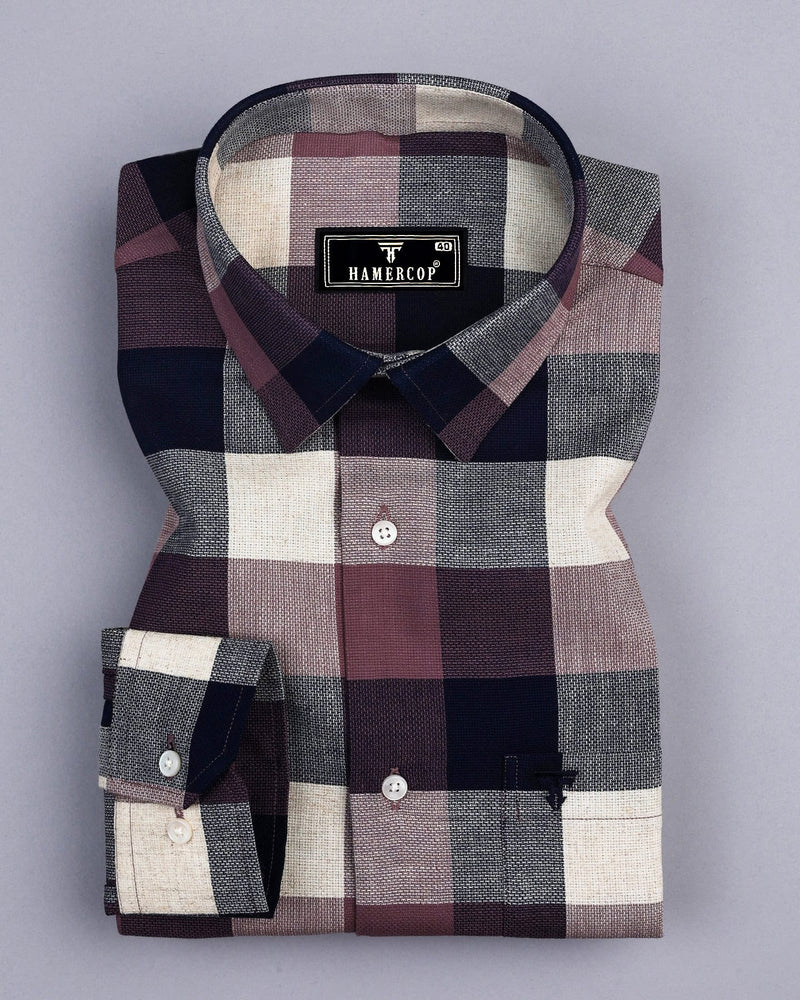 Quantum Purple MultiColor Sudoku Check Dobby Cotton Shirt