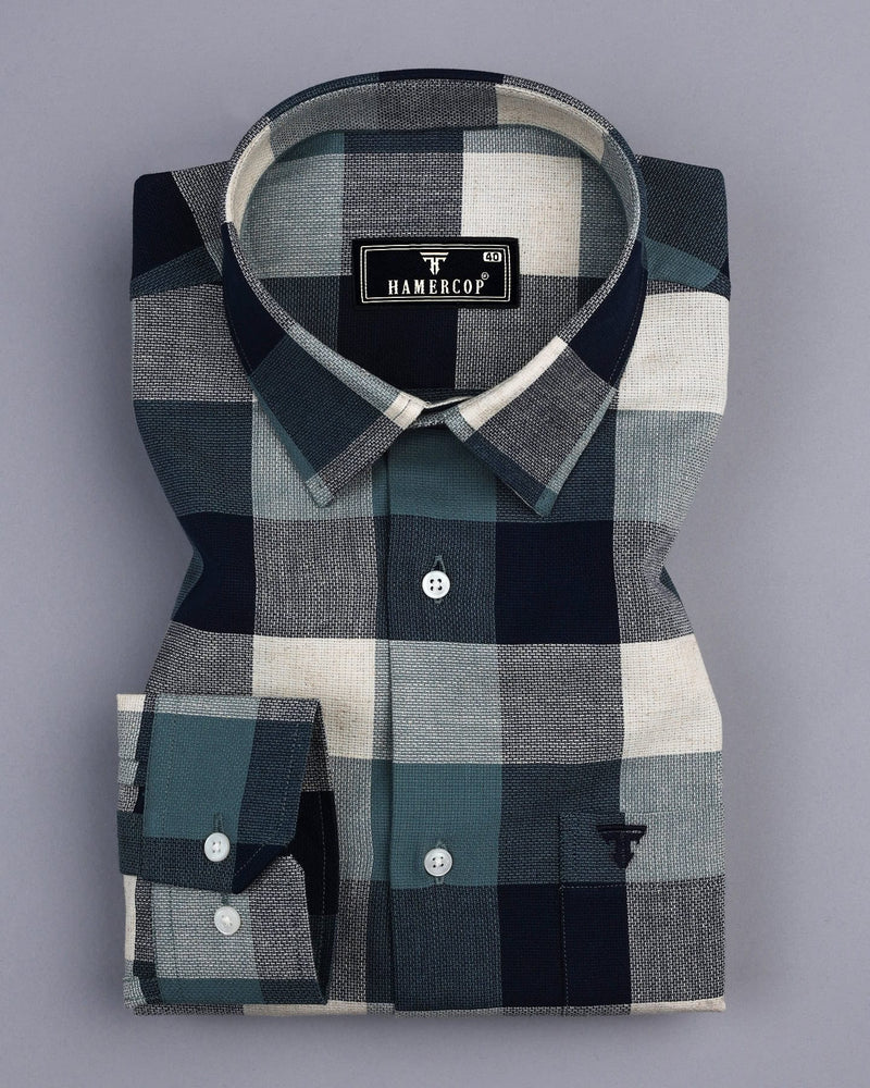 Quantum Blue MultiColor Sudoku Check Dobby Cotton Shirt