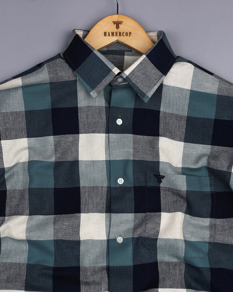 Quantum Blue MultiColor Sudoku Check Dobby Cotton Shirt