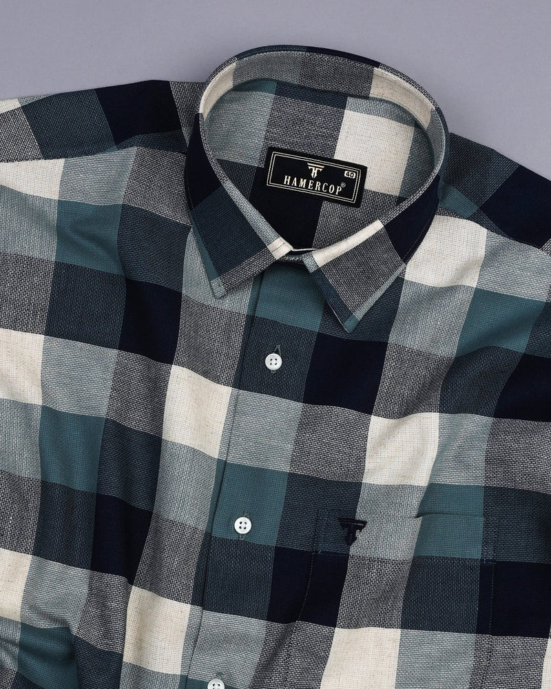 Quantum Blue MultiColor Sudoku Check Dobby Cotton Shirt