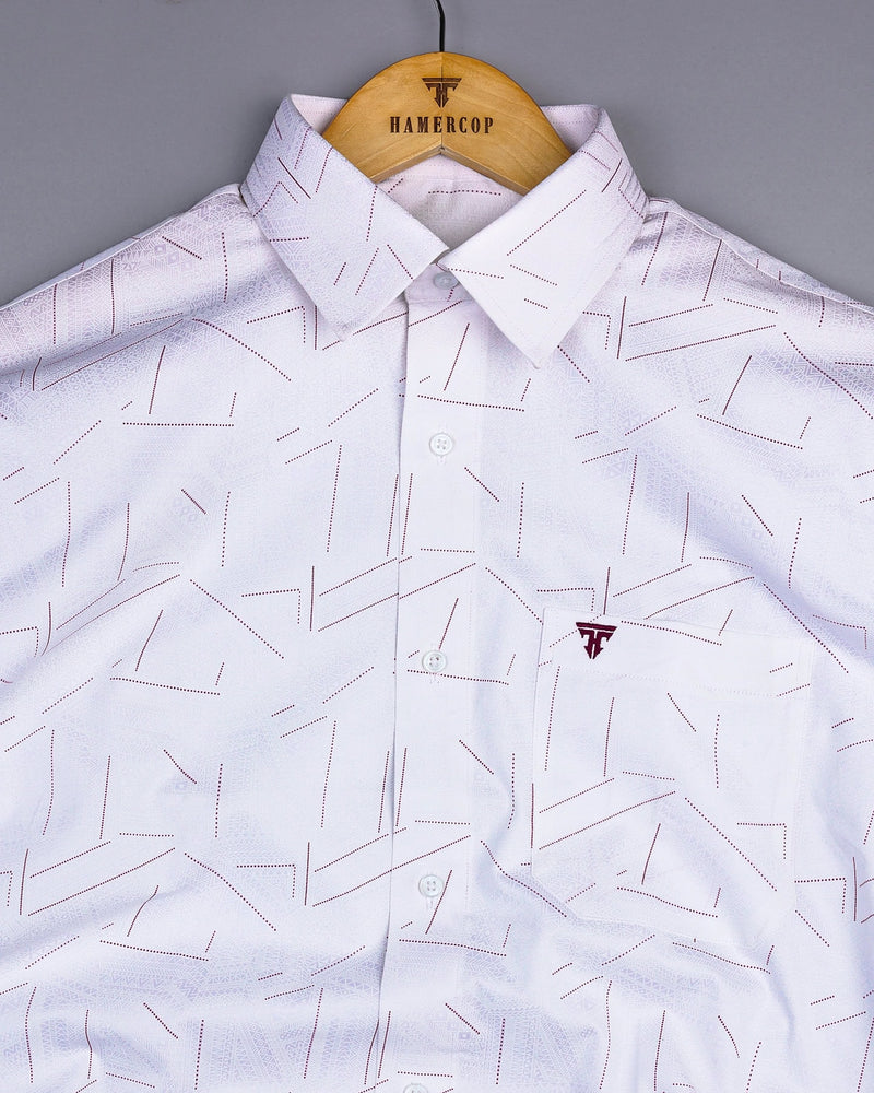 Accent White With Pink Geometrical Printed Satin Cotton Shirt