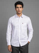 Accent White With Pink Geometrical Printed Satin Cotton Shirt