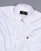 Accent White With Pink Geometrical Printed Satin Cotton Shirt