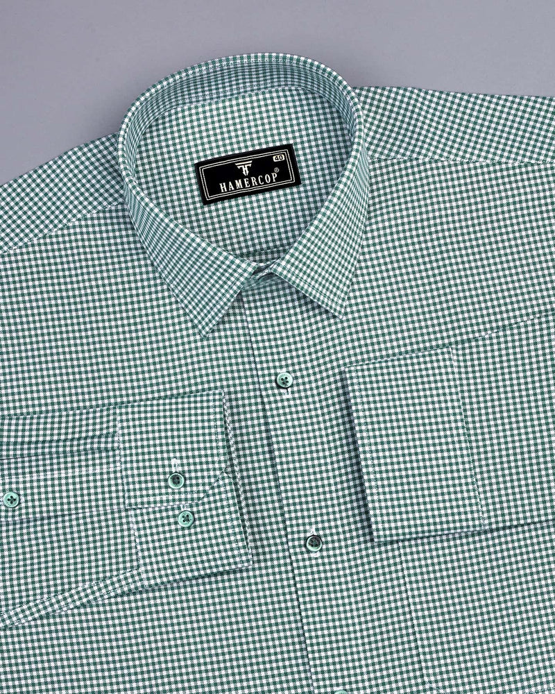 Lolo Green With White Small Check Oxford Cotton Shirt