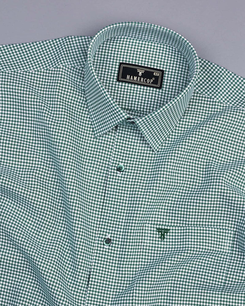 Lolo Green With White Small Check Oxford Cotton Shirt