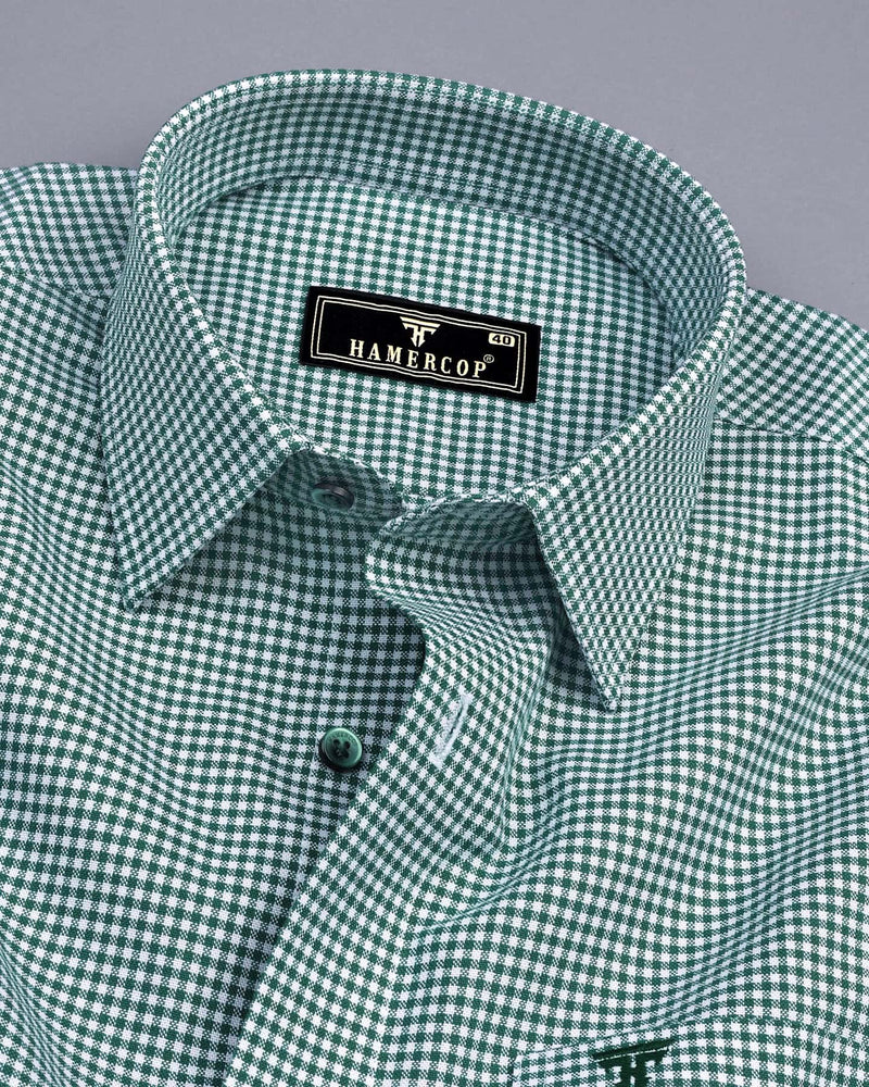 Lolo Green With White Small Check Oxford Cotton Shirt