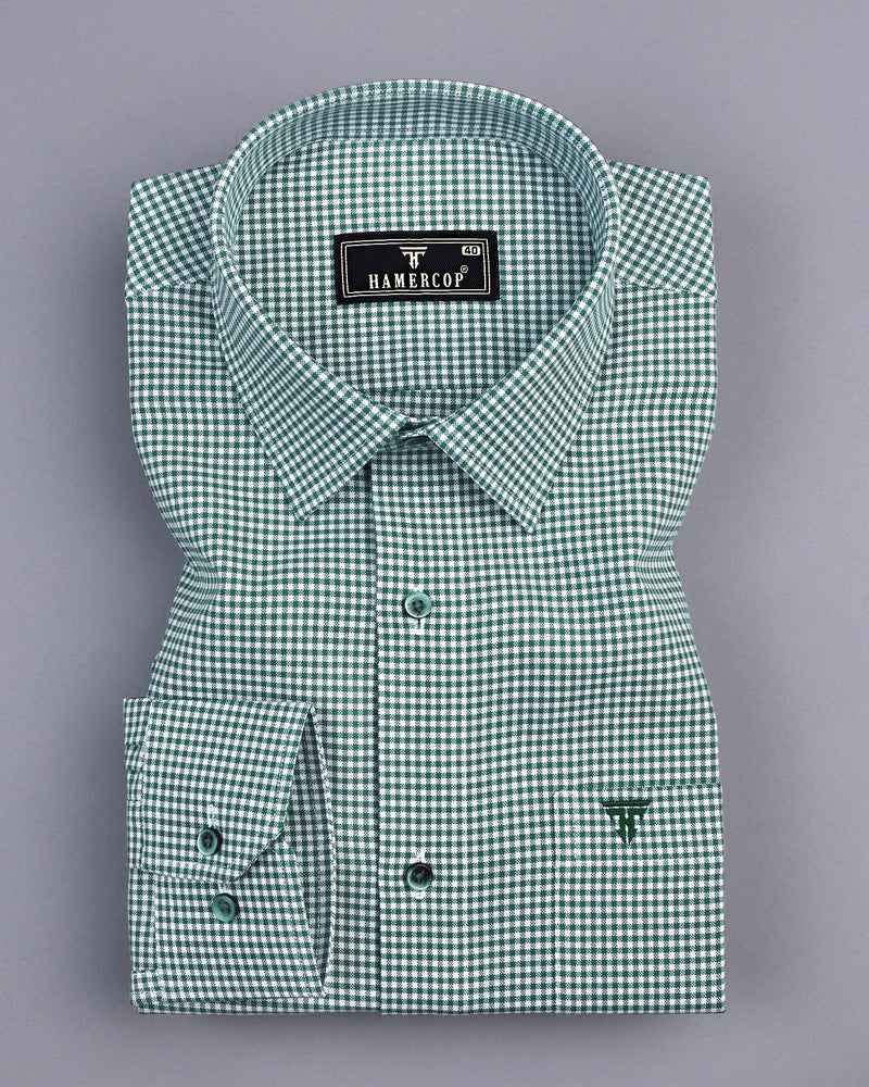 Lolo Green With White Small Check Oxford Cotton Shirt