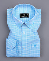 Lolo Aqua Blue With White Small Check Oxford Cotton Shirt