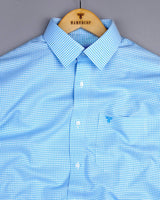 Lolo Aqua Blue With White Small Check Oxford Cotton Shirt