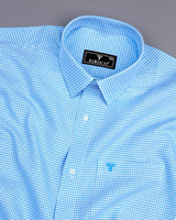 Lolo Aqua Blue With White Small Check Oxford Cotton Shirt