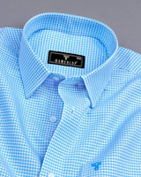 Lolo Aqua Blue With White Small Check Oxford Cotton Shirt