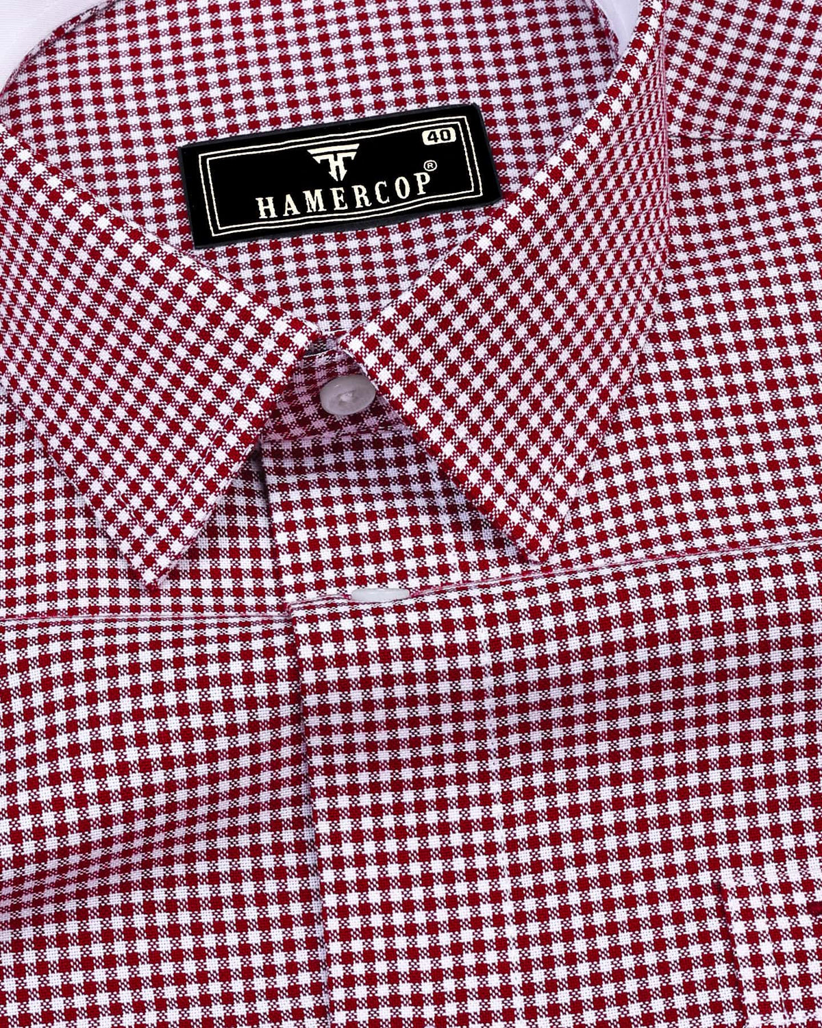 Maroon White Small Check Oxford Cotton Shirt | Hamercop