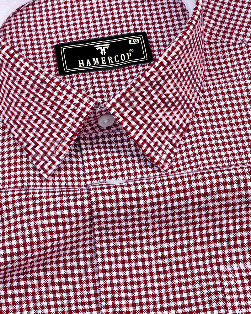 Lolo Maroon With White Small Check Oxford Cotton Shirt