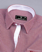 Lolo Maroon With White Small Check Oxford Cotton Shirt