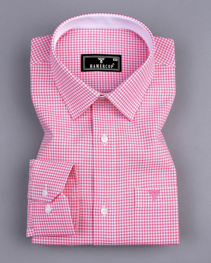 Lolo Pink With White Small Check Oxford Cotton Shirt