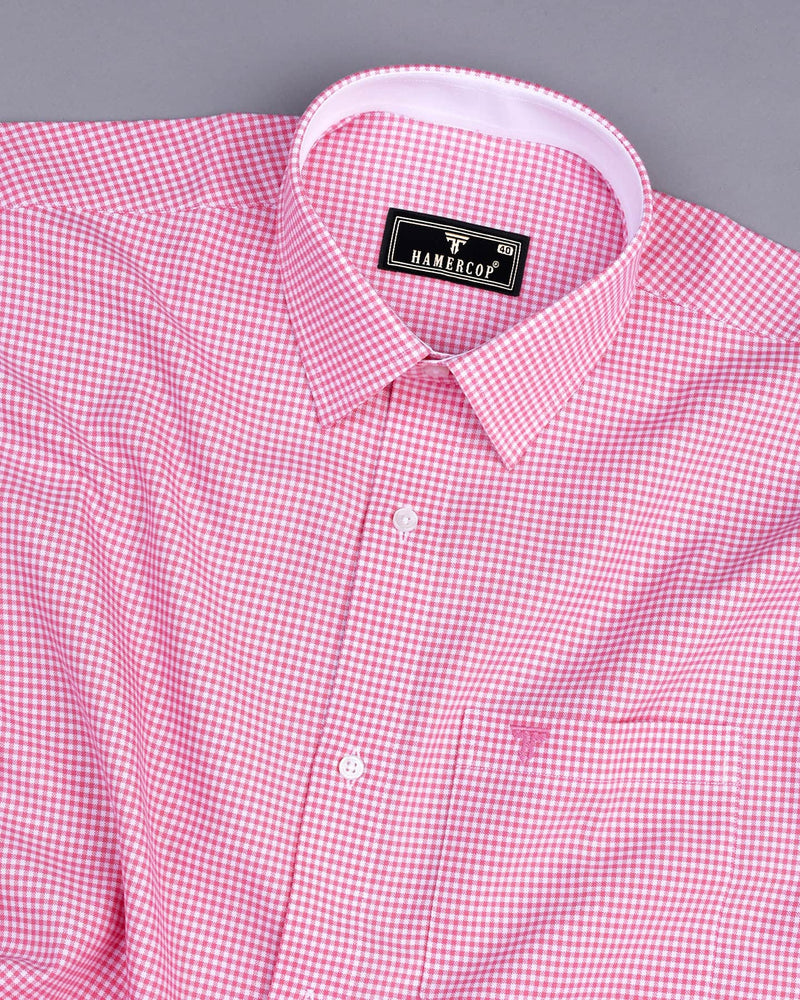 Lolo Pink With White Small Check Oxford Cotton Shirt