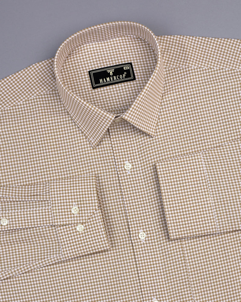 Lolo Cream With White Small Check Oxford Cotton Shirt