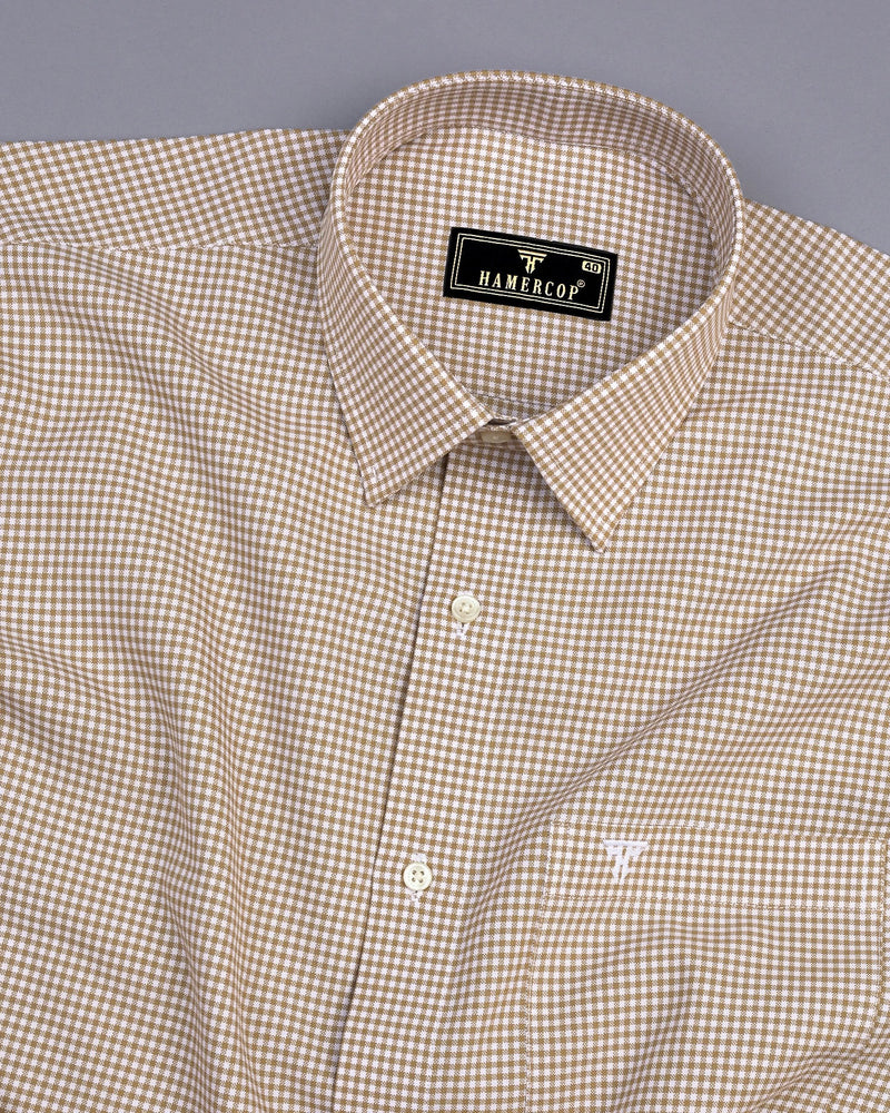 Lolo Cream With White Small Check Oxford Cotton Shirt