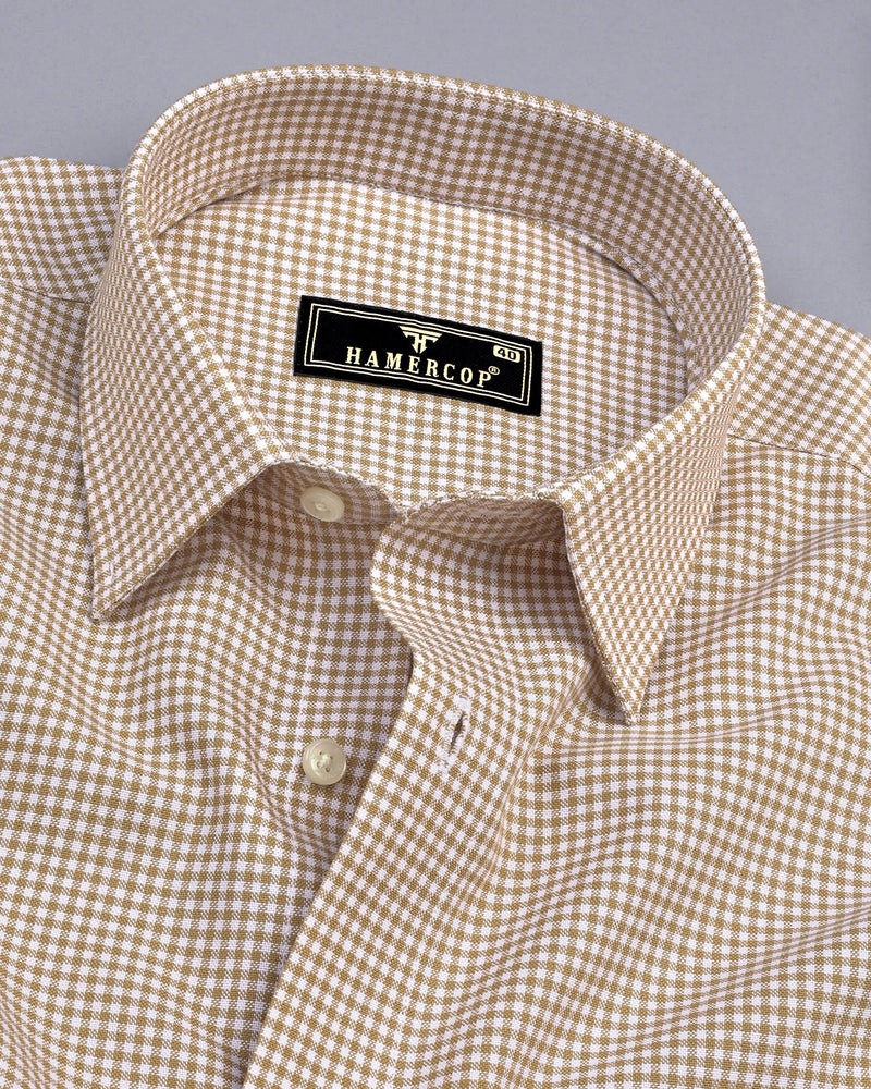 Lolo Cream With White Small Check Oxford Cotton Shirt