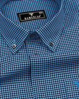 Lolo TurquoiseBlue With Black Small Check Oxford Cotton Shirt