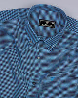 Lolo TurquoiseBlue With Black Small Check Oxford Cotton Shirt