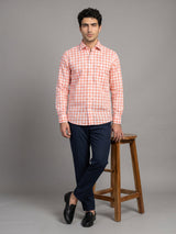 Dakota Peach With White Twill Check Cotton Shirt