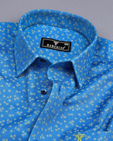 Thorium Blue Printed Dobby Texture Cotton Shirt