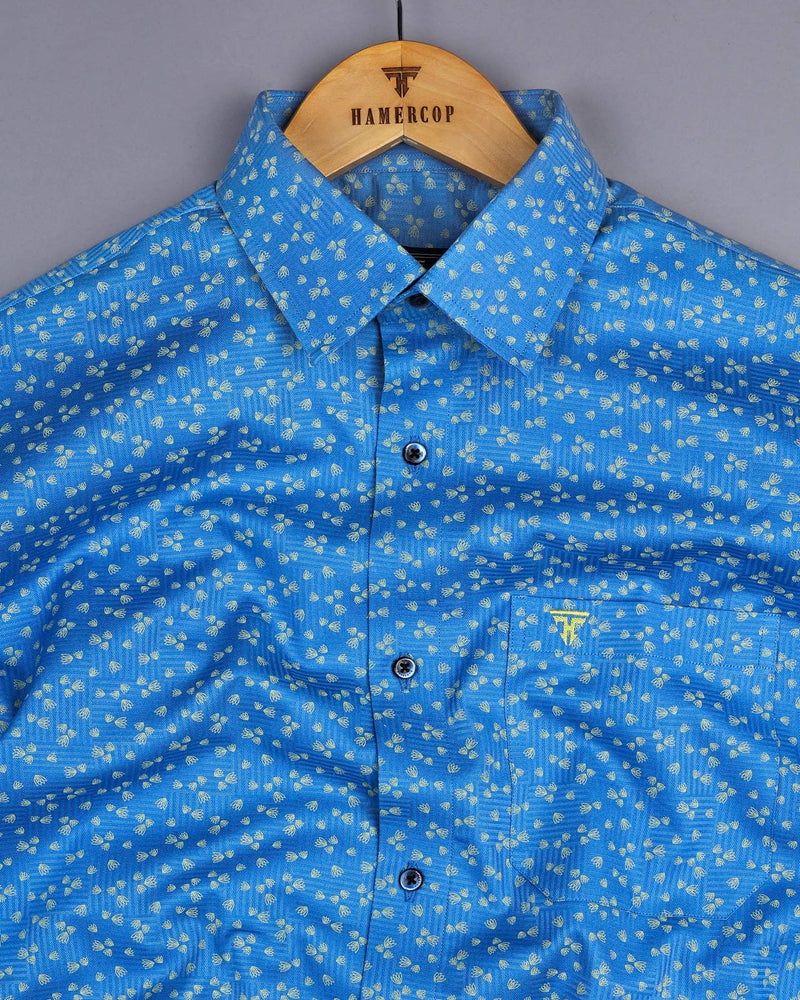 Thorium Blue Printed Dobby Texture Cotton Shirt